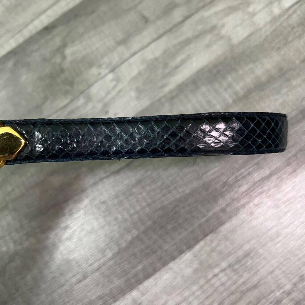 Vintage Genuine Snake Skin Navy Waist Belt Gold Tone Dame Buckle S/M - Picture 5 of 9